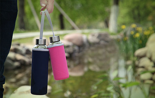 Glass Bottle with Neoprene Sleeve, Auto Bottle, Sports Glass Bottle