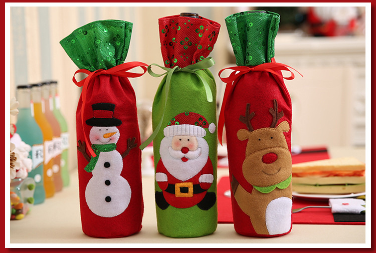 New Christmas Supplies Christmas Sequin Embroidered Wine Bottle Bag Santa Wine Set