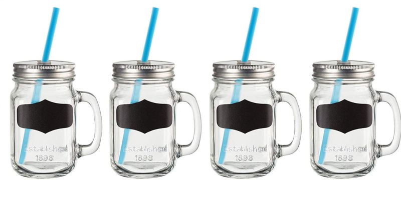 Mason Jar Drinking Mug with Glass Handle