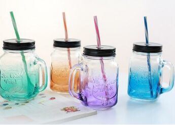 500ml Colored Glass Juice Mason Jar, Glass Mason Jar with Lid