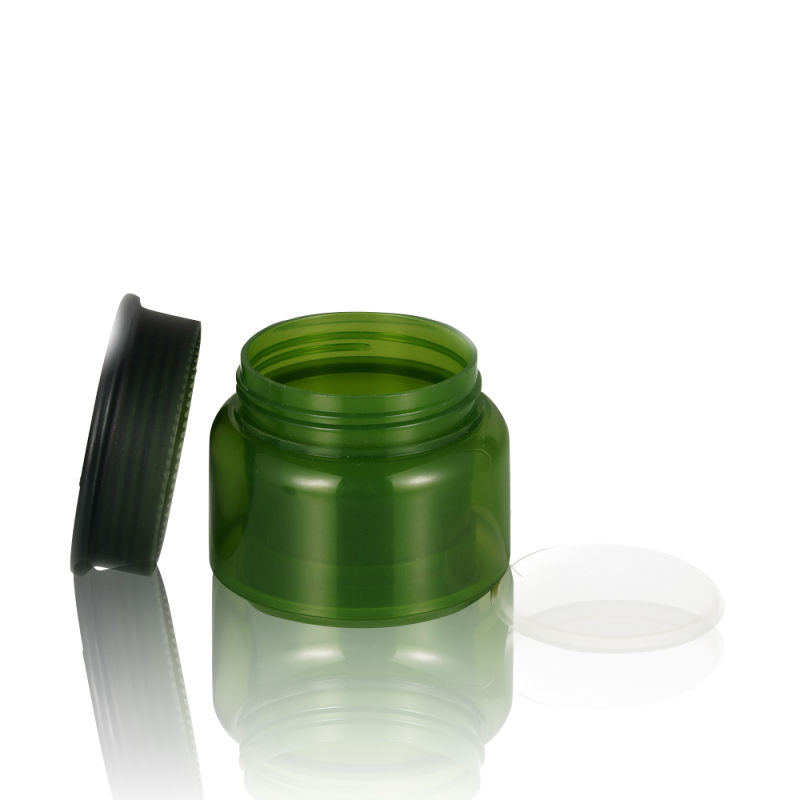 Various Suit Plastic Transparent Green Pet Cream Jar with Hand Clip Cap