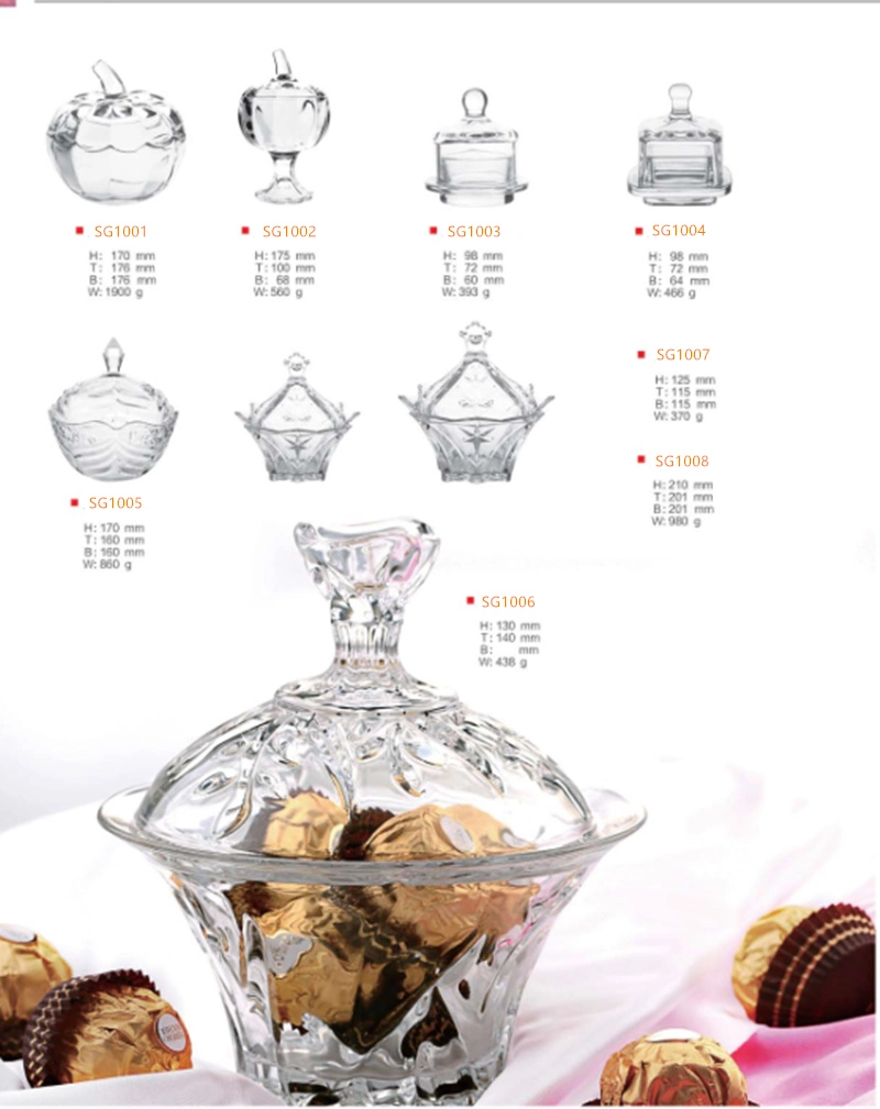 Clear Glass Candy Pot with Lid Transparent Glass Candy Jar with Tray Set