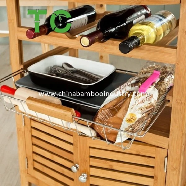 Bamboo Rolling Kitchen Cart Prep & Serve Cart Kitchen Island Cart Storage Cabinet Bamboo Kitchen Storage Trolley