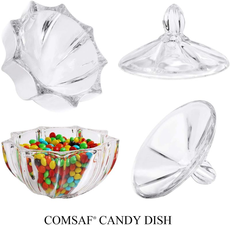 Crystal Glass Candy Jar Glass Sugar Bowl for Home Kitchen Office Table