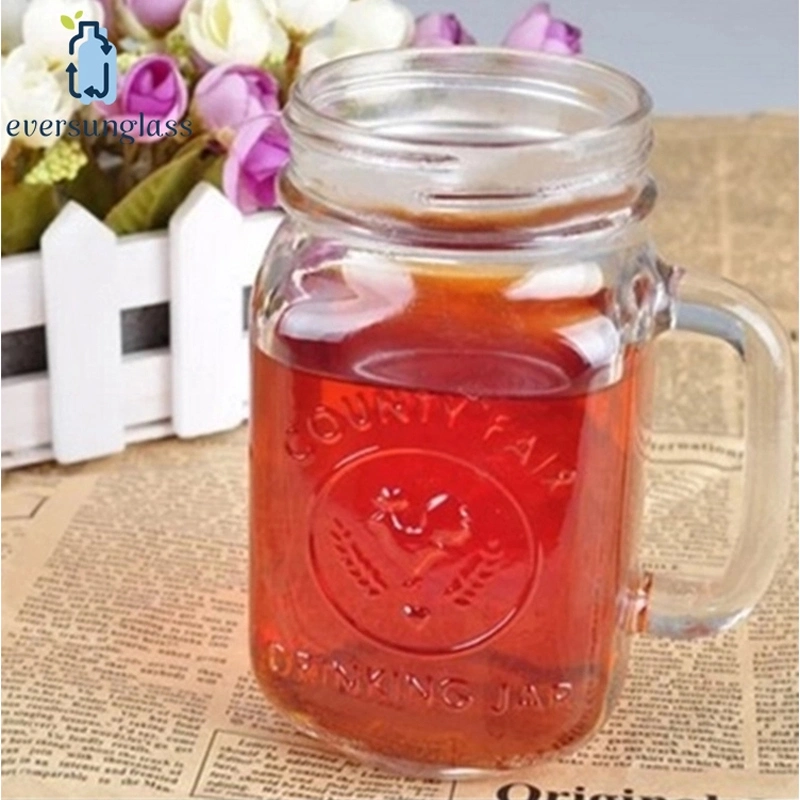 Wholesale 400ml Glass Juice Jar Mason Jar with Lids and Straw for Juice Beverage