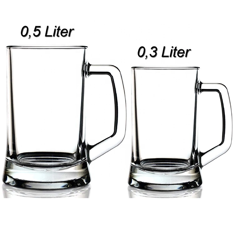 300ml/500ml Beer Glass with Handle Mugs Custom Glass Beer Steins Wholesale