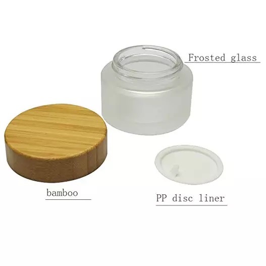 Wholsale 50g Frosted Glass Jar with Wooden Lid Glass Cream Jar