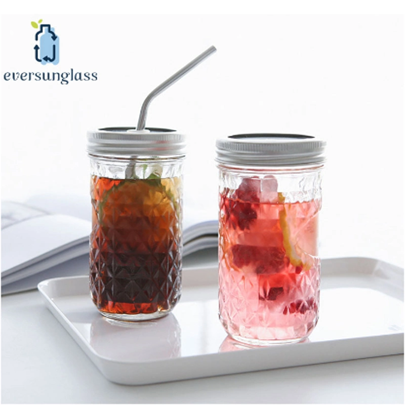 750ml Glass Juice Jar Mason Jar with Seperate Lids and Straw for Juice Beverage