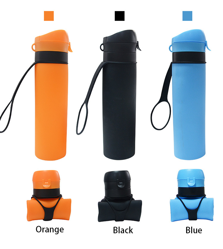 600ml Collapsible Silicone Water Bottle, Silicone Foldable Water Bottle