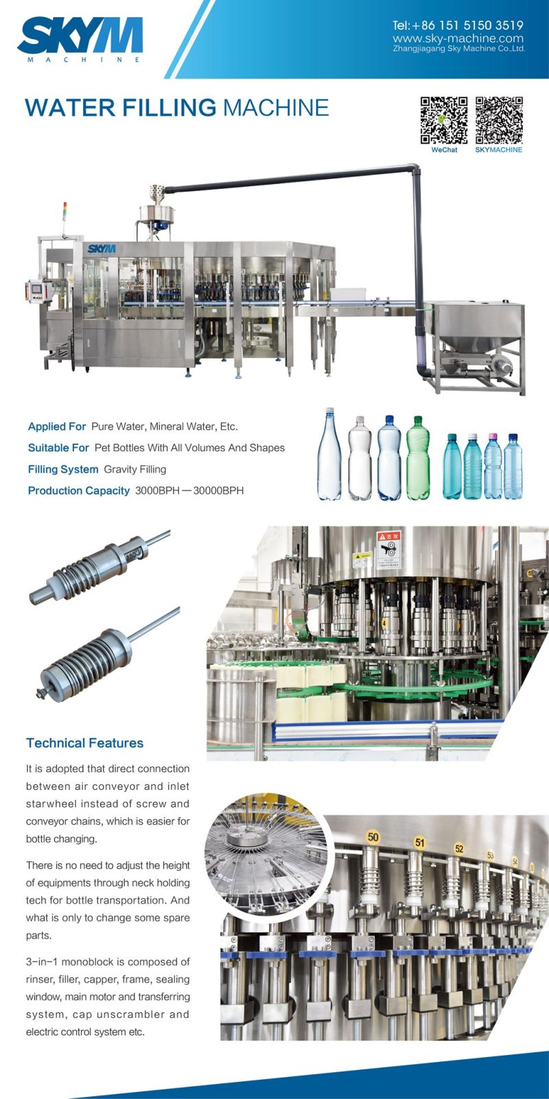 Automatic Filling Bottling Machine for Drinking Mineral Pure Water