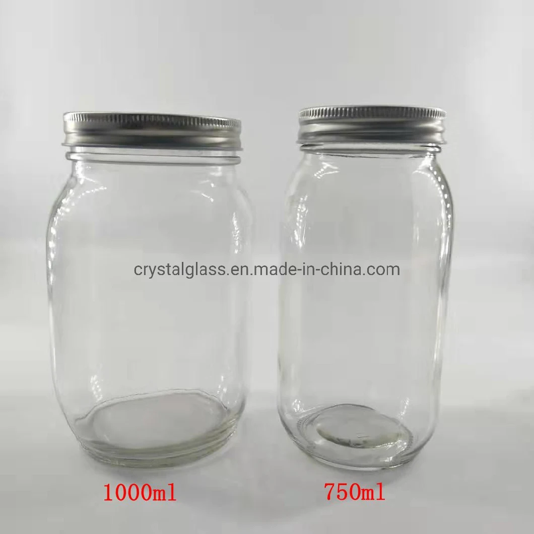 750ml 1000ml Clear Glass Mason Jar with Aluminium Cap Glass Food Storage Jar