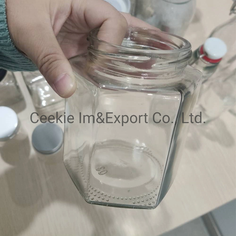 Ceekie Wholesale Hexagon Glass Honey Jar Honey Bottle Glass Jam Jar Storage Jar
