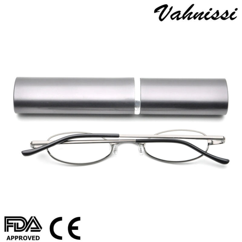 Aluminum Pen Case Tube Small Round Shape Metal Reading Glasses with Silicone Nose Pad