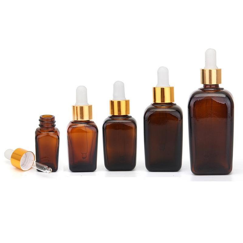 Fancy Wholesale Amber Square Essential Oil Glass Bottles with Bamboo Cap