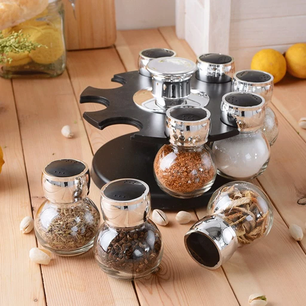 Rotating Glass Seasoning Bottle Glass Seasoning Jars for Household Kitchen Storage