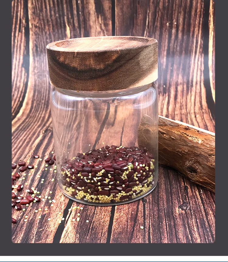 High Borosilicate Sealed Small Flowers Tea Storage Glass Jars with Wooden Lid