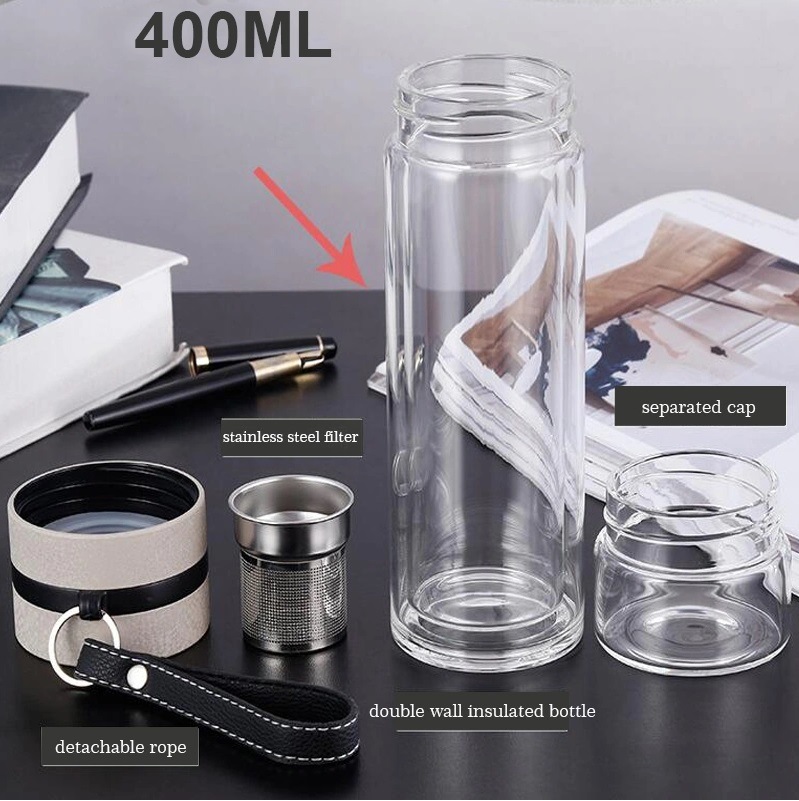 Promotion Gift Food Grade Double Wall Glass Water Bottle for Tea 2021