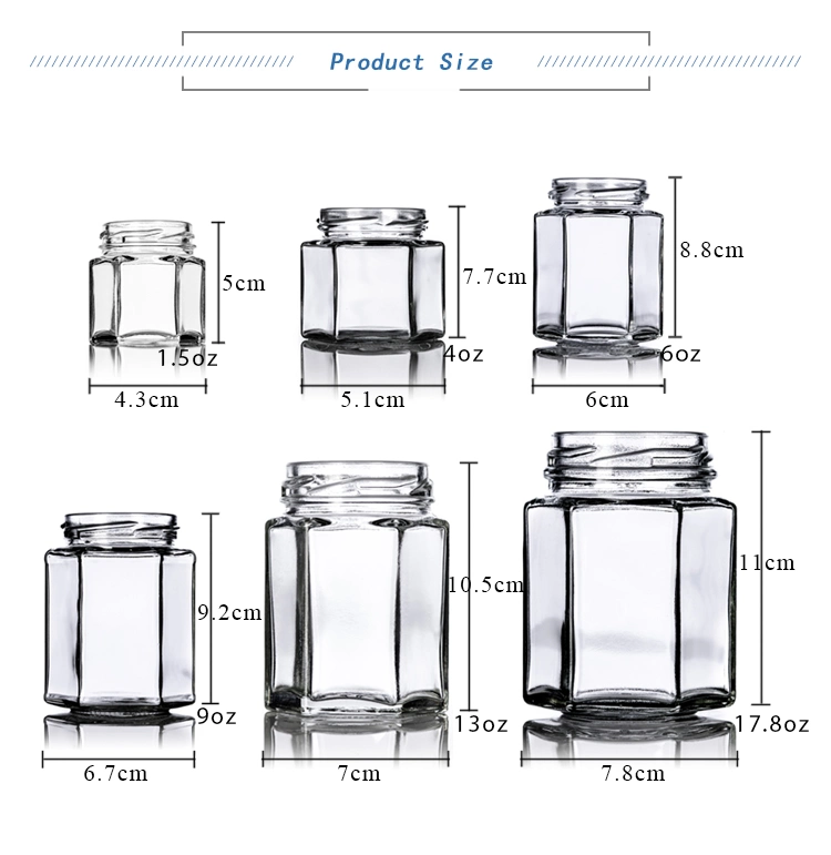 Transparent Hexagon Glass Jar Spice Jar Crafts Canning Jar for Jam Honey Jelly