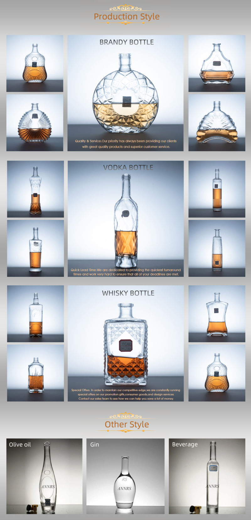 Wholesale Custom 500ml 700ml Glass Bottles for Whiskey and Gin