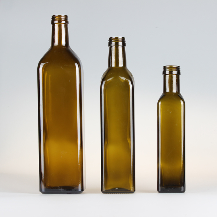 Dark Green and Brown Square Glass Bottle for Olive Oil