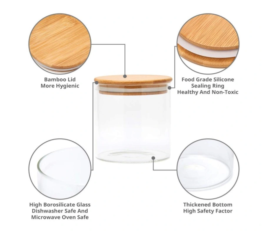 5 Piece Clear Glass Food Storage Jars Set with Natural Bamboo Lids