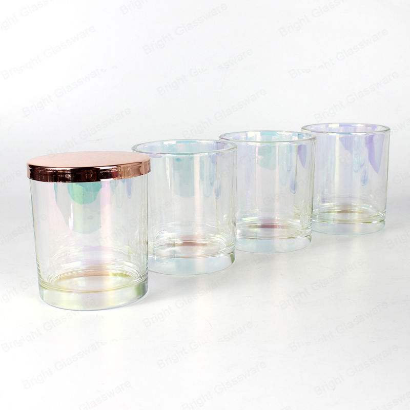 Luxury 30cl Rainbow Iridescent Jar Candle Votive Holders with Metal Lid