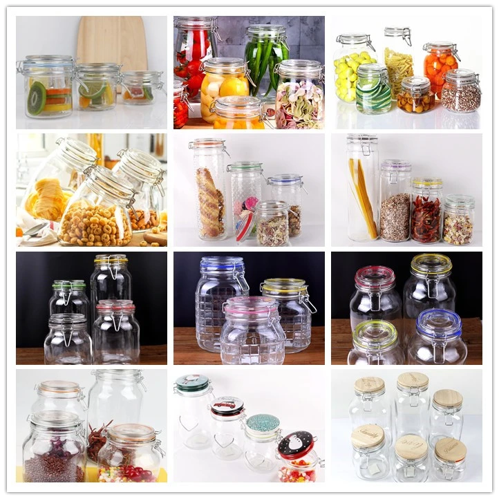 Factory Transparent Glass Container Square Round Glass Jar with Airtight Clip Lid