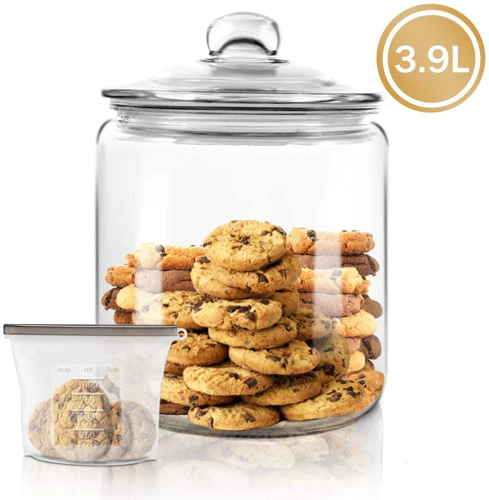 3.9L Glass Jar with Glass Lid Airtight Glass Storage Container for Food, Candy