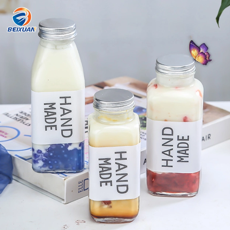 New Square Beverage Bottles Juice Milk Tea Coffee 500ml Glass Bottles