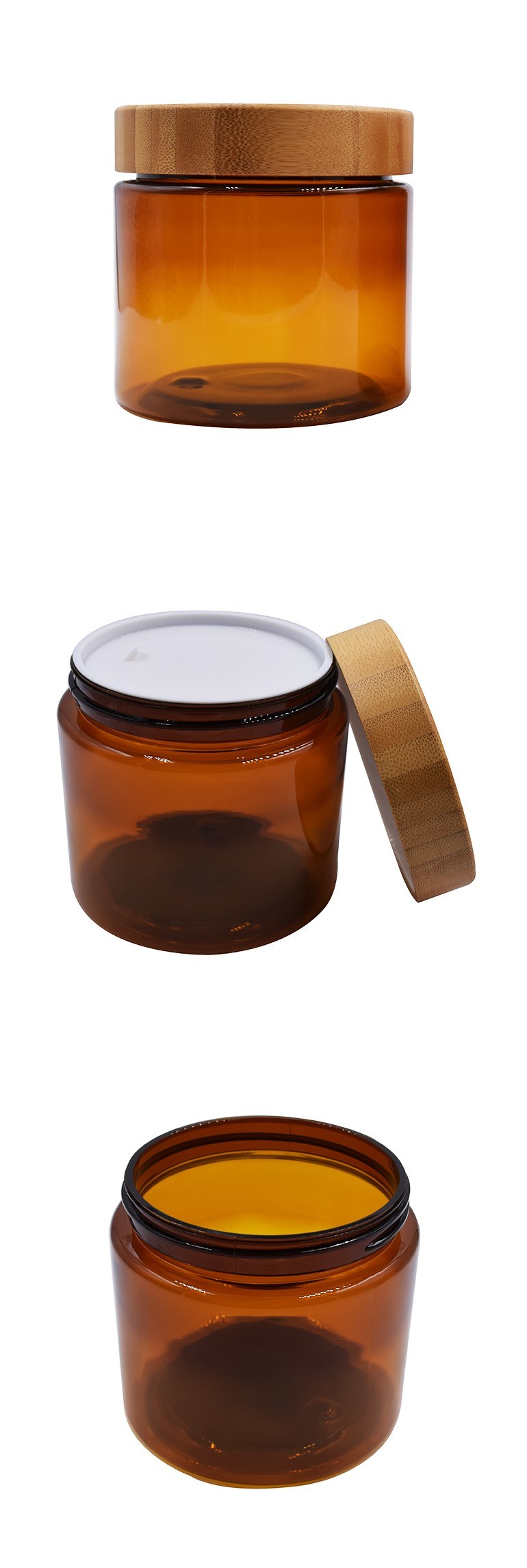 Amber Round Pet Plastic Jar with Bamboo Lid