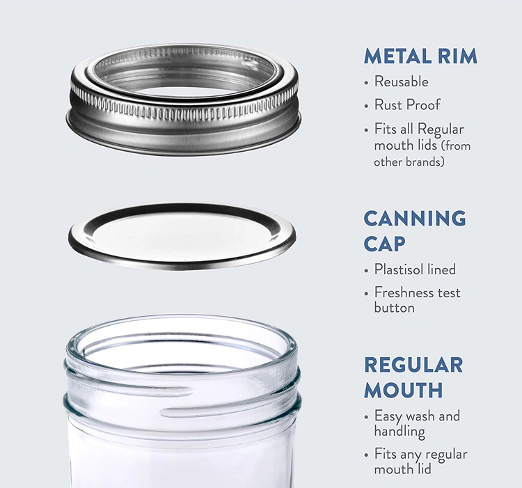 6 Pack 12 Pack Wholesale 4 Oz 8 Oz 12 Oz Regular Mouth 8 Oz Mason Jars Glass Canning Jar with Sliver Lids for Jam Jelly