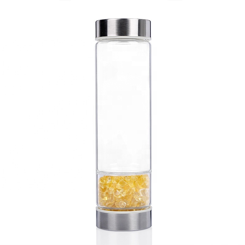 Borosilicate Glass Water Bottle with Natural Crystal Energy Drinking