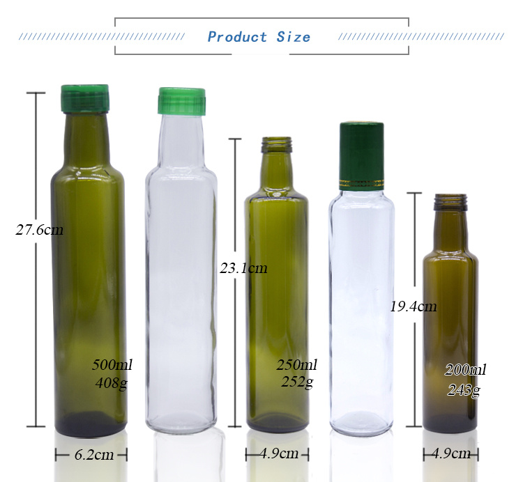 100ml 250ml Dark Green Brown Round Olive Oil Glass Bottles