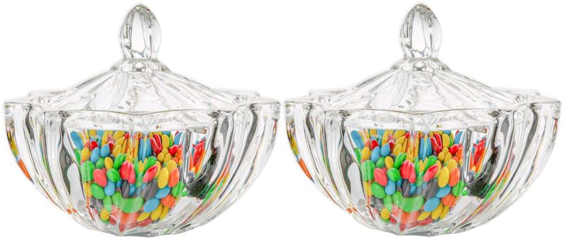 Crystal Glass Candy Jar Glass Sugar Bowl for Home Kitchen Office Table