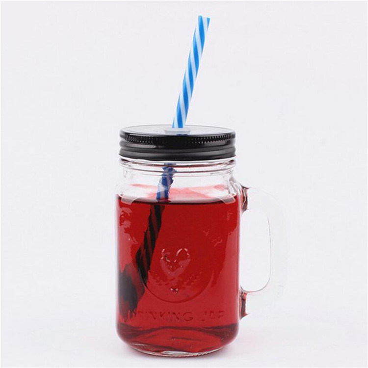 Clear Glass Beer Mug Jar with Handle