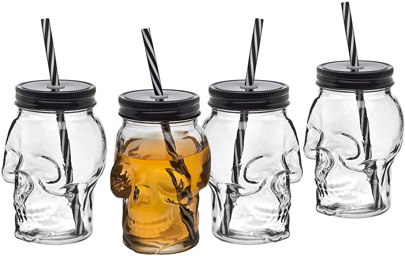 Clear 12oz Glass Mugs with Reusable Straws Glass Mason Jar for Juice, Party Use