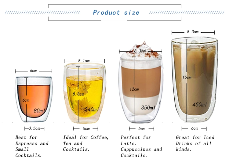 350ml 450ml Double Wall Glass Milk Cup Glass Juice Cup Glass Coffee Cup