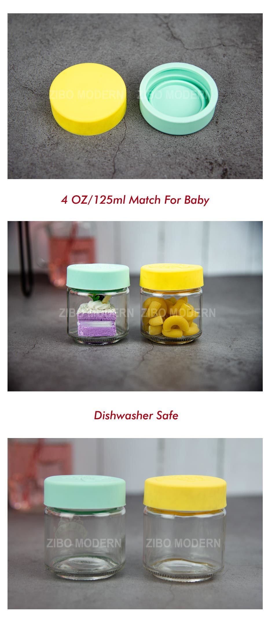 4 Oz Glass Baby Food Canister with Press-Able Air-Tight Silica Gel Cap