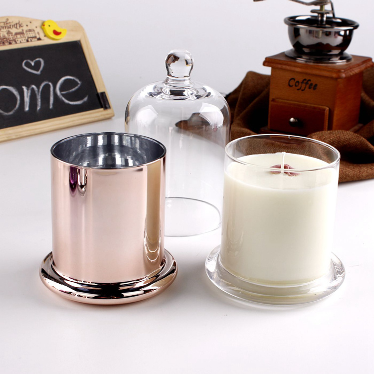 2020 Popular Clear Pink Colored Glass Candle Jar Glass Candle Container with Lids