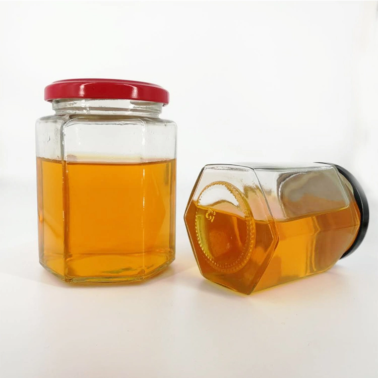 Honey Glass Jar Hexagonal Transparent Glass Honey Bottle 250ml with Tight Lid
