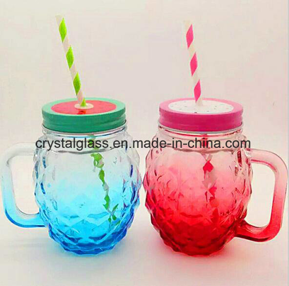 Decorative Fox Shape Glass Mason Jars with Handle and Straw