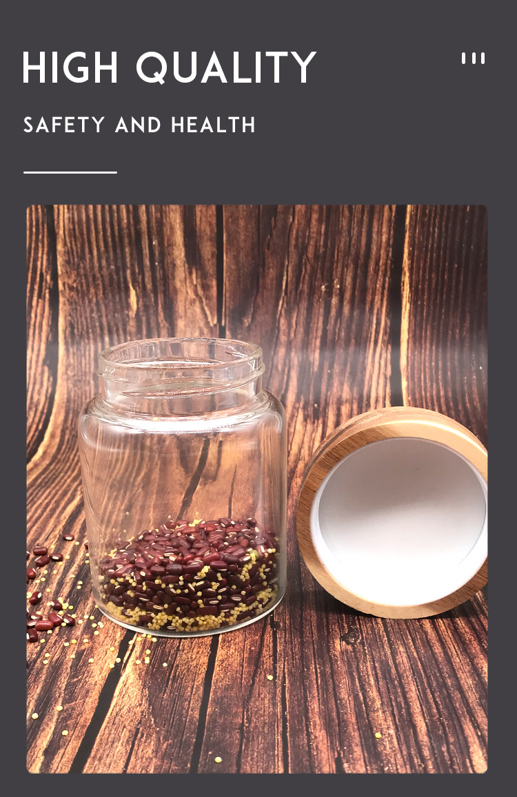 High Borosilicate Sealed Small Flowers Tea Storage Glass Jars with Wooden Lid