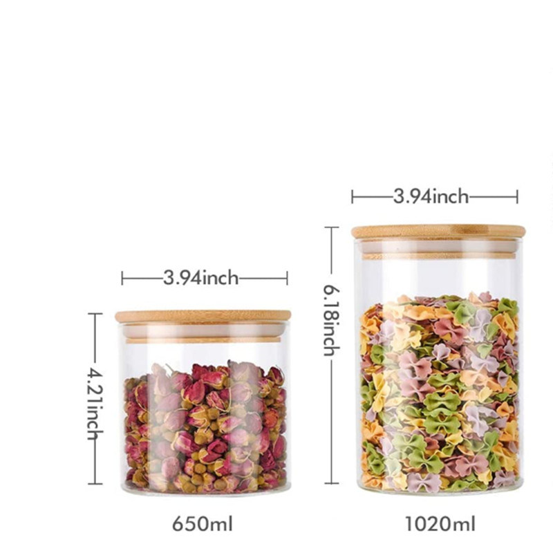 Borosilicate Glass Food Storage Jars Containers with Airtight Bamboo Lids