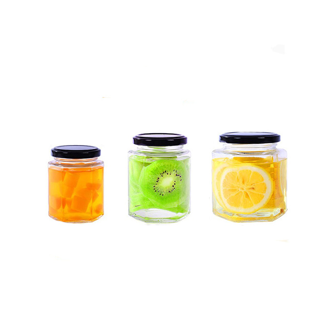 180ml Hexagon Jam Honey Food Storage Glass Jar with Metal Cap