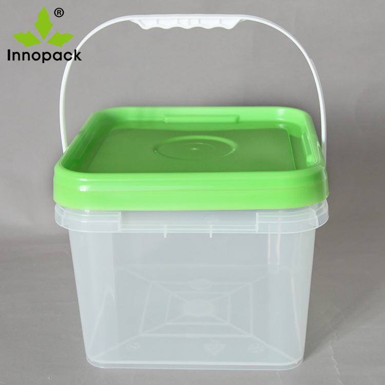 Transparent 8 LTR Square PP Plastic Bucket with Tamper Proof Lid