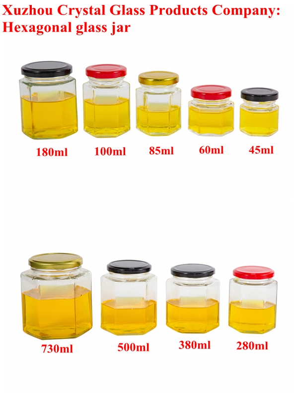 Hexagonal Honey Packaging Glass Jars with Twist Lid 380ml