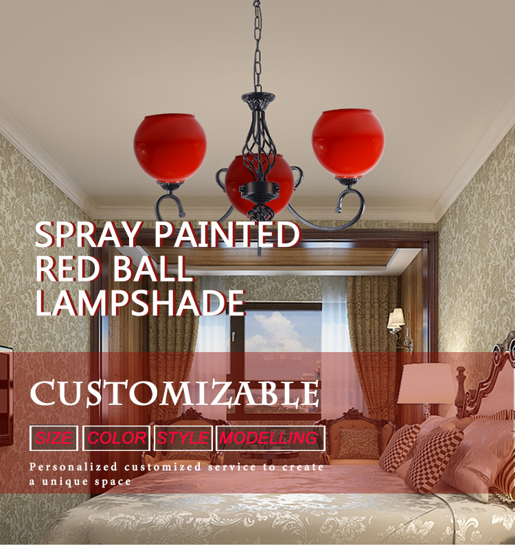 Handblown Red Painted Light Glass Cover Round Glass Lamp Shade