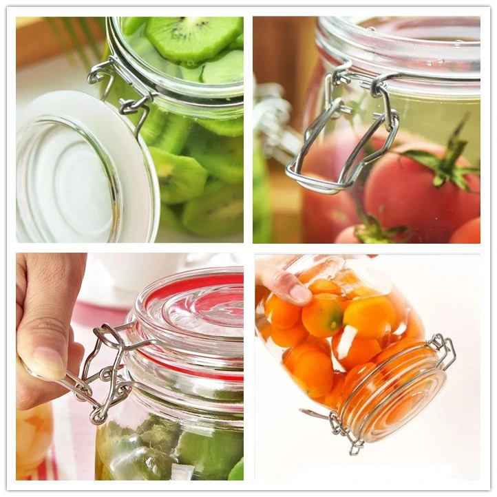 Factory Transparent Glass Container Square Round Glass Jar with Airtight Clip Lid