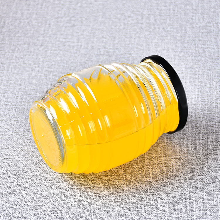 Luxury 500 Gram Beehive Oval Honey Pot Dispenser Glass Jar Honey for Jam