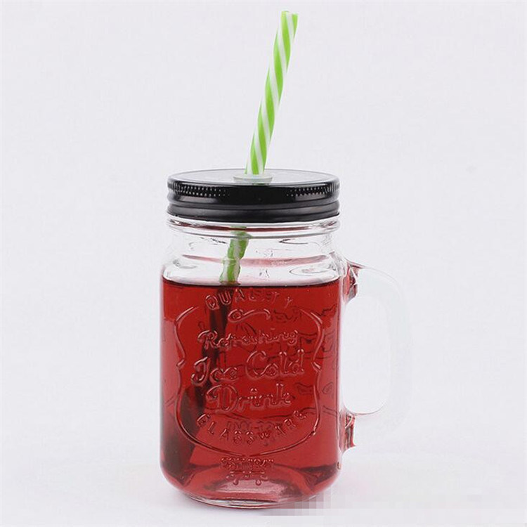 Clear Glass Beer Mug Jar with Handle